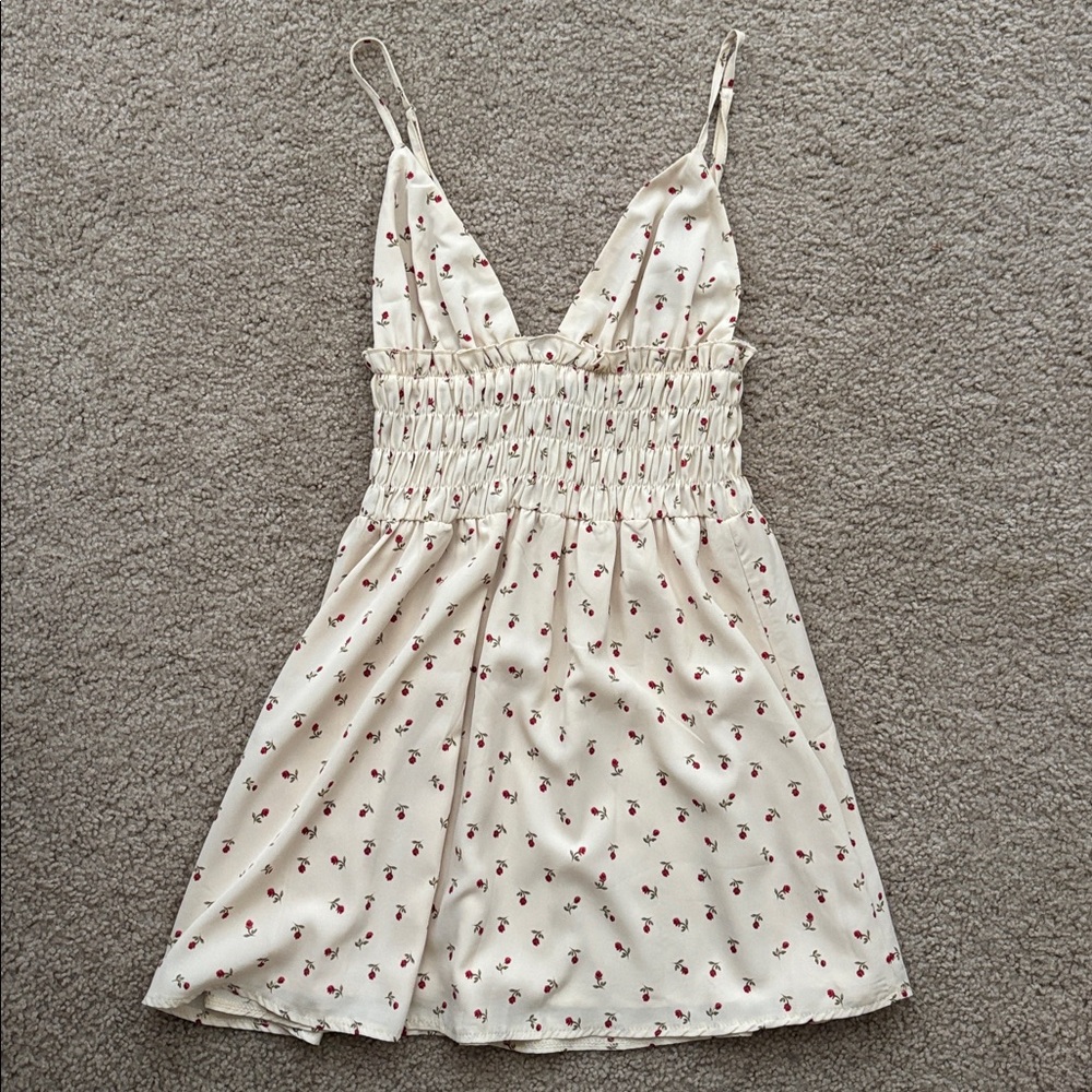 Princess Polly Cream Mini Dress with Red Floral Print